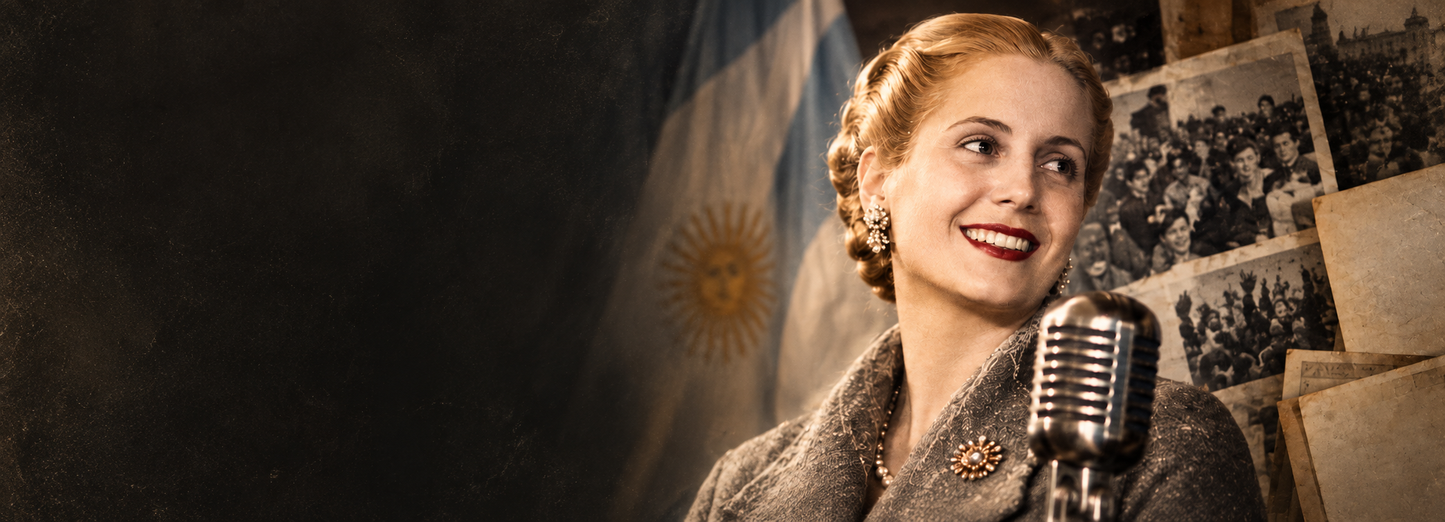 Editorial illustration of Eva Perón with archival imagery